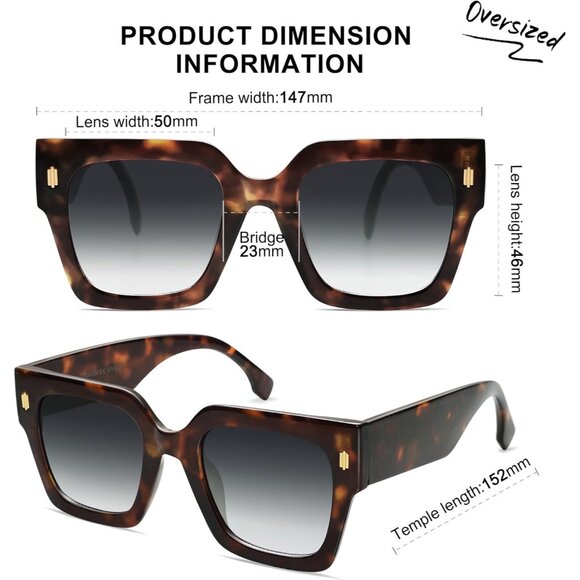 Women's Brown Luxury Large Vintage Oversized Square Eyes Protecting Sunglasses - Picture 4 of 6